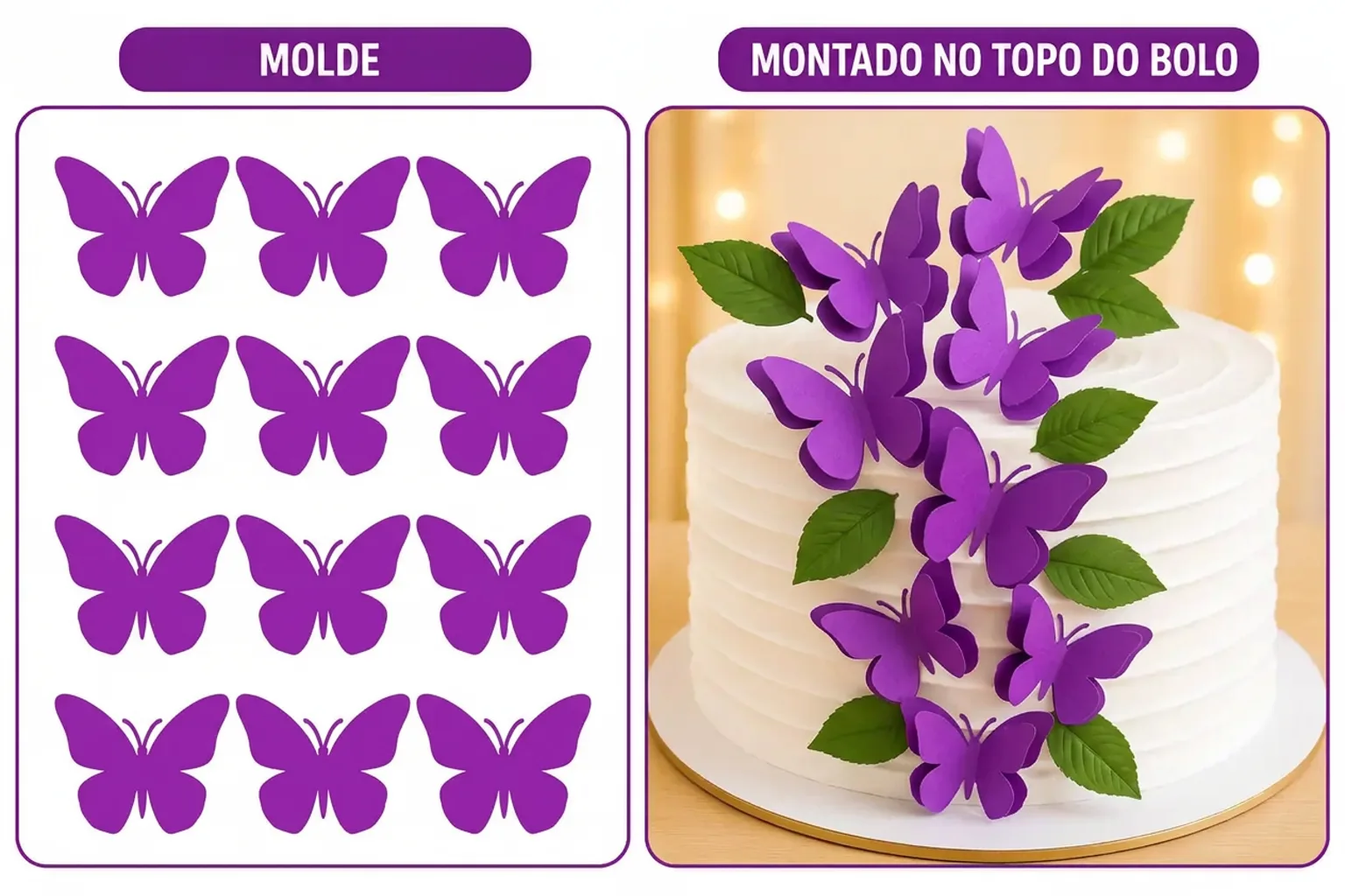 Topo de bolo montado com moldes de borboletas - modelo 1