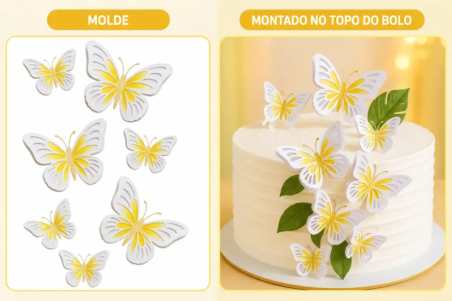 Topo de bolo montado com moldes de borboletas - modelo 2